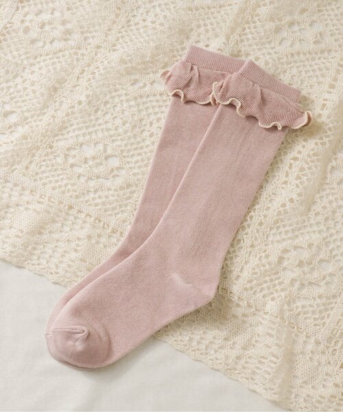 apres les cours（アプレレクール）の「メローフリルハイソックス【フォーマル対応】（ソックス/靴下・キッズ・ネイビー/オフホワイト/ピンク・12/15 /18/21）」の3枚目の写真