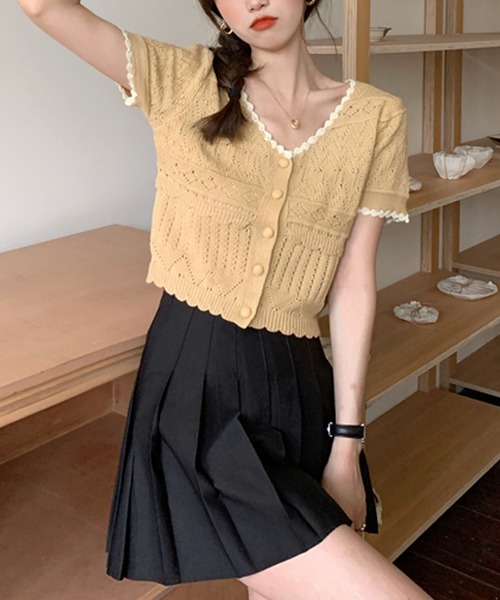 LAFFMO（ラフモ）の「バイカラーカーディガン（カーディガン/ボレロ・レディース・ホワイト/ピンク/イエロー/ブルー・FREE）」の20枚目の写真