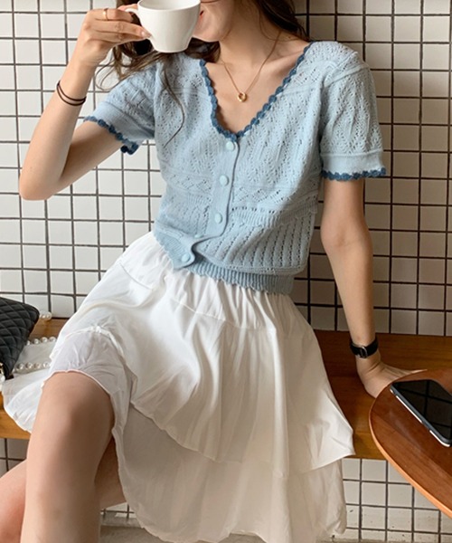 LAFFMO（ラフモ）の「バイカラーカーディガン（カーディガン/ボレロ・レディース・ホワイト/ピンク/イエロー/ブルー・FREE）」の11枚目の写真