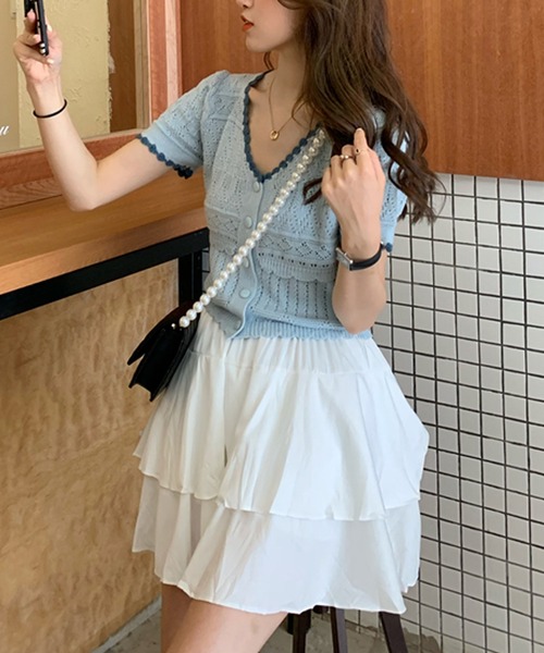 LAFFMO（ラフモ）の「バイカラーカーディガン（カーディガン/ボレロ・レディース・ホワイト/ピンク/イエロー/ブルー・FREE）」の22枚目の写真