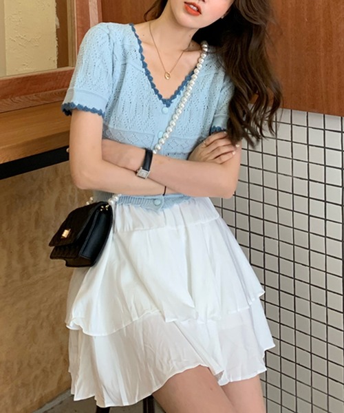 LAFFMO（ラフモ）の「バイカラーカーディガン（カーディガン/ボレロ・レディース・ホワイト/ピンク/イエロー/ブルー・FREE）」の6枚目の写真