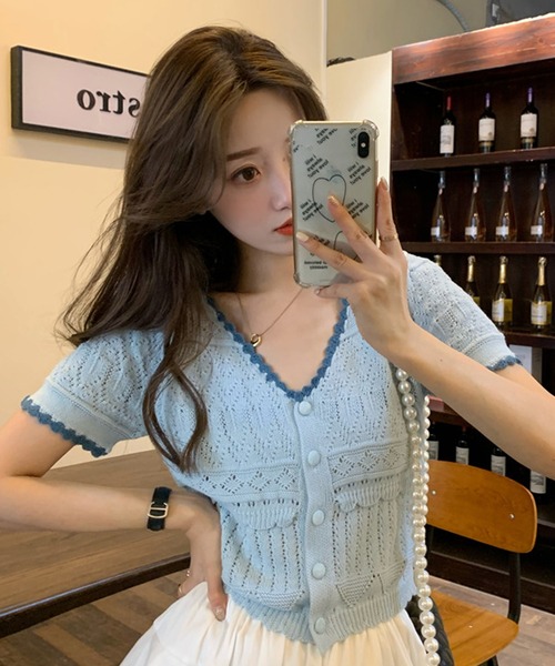 LAFFMO（ラフモ）の「バイカラーカーディガン（カーディガン/ボレロ・レディース・ホワイト/ピンク/イエロー/ブルー・FREE）」の8枚目の写真