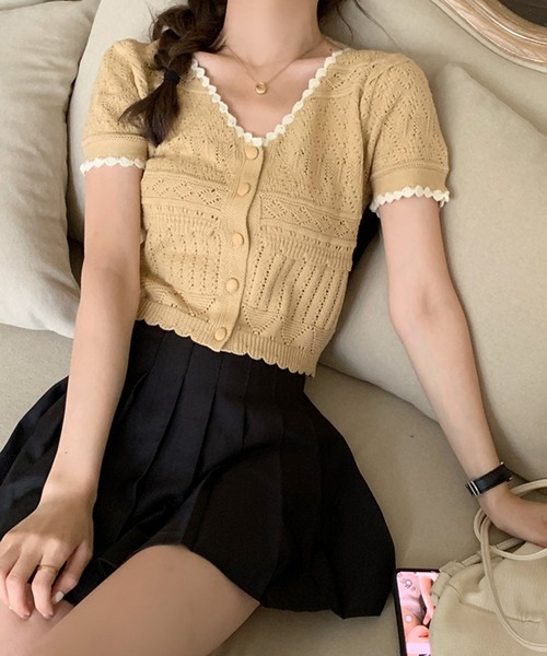 LAFFMO（ラフモ）の「バイカラーカーディガン（カーディガン/ボレロ・レディース・ホワイト/ピンク/イエロー/ブルー・FREE）」の14枚目の写真