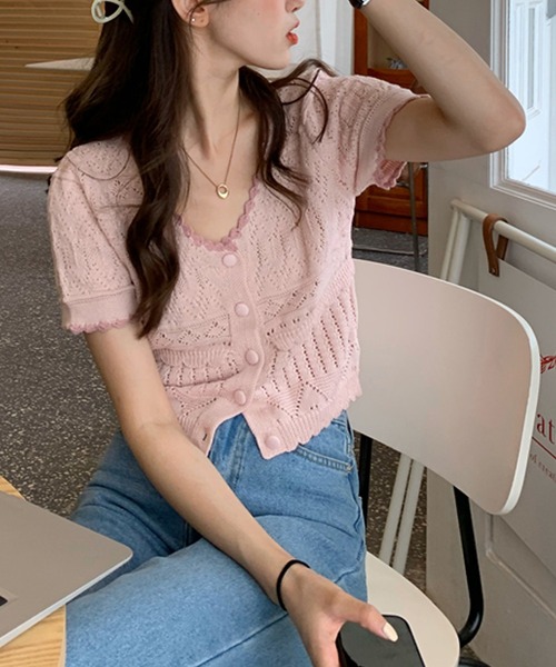 LAFFMO（ラフモ）の「バイカラーカーディガン（カーディガン/ボレロ・レディース・ホワイト/ピンク/イエロー/ブルー・FREE）」の16枚目の写真