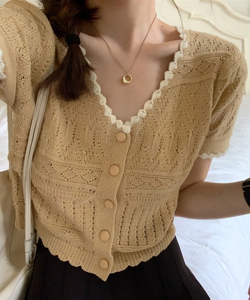 LAFFMO（ラフモ）の「バイカラーカーディガン（カーディガン/ボレロ・レディース・ホワイト/ピンク/イエロー/ブルー・FREE）」の9枚目の写真