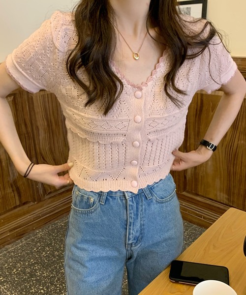 LAFFMO（ラフモ）の「バイカラーカーディガン（カーディガン/ボレロ・レディース・ホワイト/ピンク/イエロー/ブルー・FREE）」の5枚目の写真