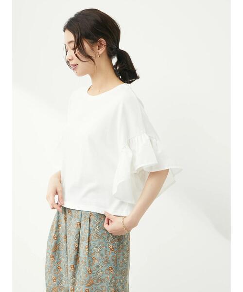 ELENCARE DUE（エレンカーレデュエ）の「・ELENCARE DUE フレアスリーブショートTシャツ（Tシャツ/カットソー・レディース・チャコールグレー/ブラック/レッド/オフホワイト・FREE）」の9枚目の写真