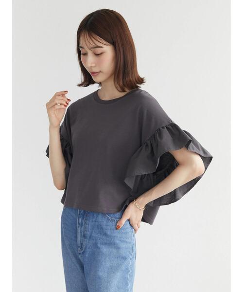 ELENCARE DUE（エレンカーレデュエ）の「・ELENCARE DUE フレアスリーブショートTシャツ（Tシャツ/カットソー・レディース・チャコールグレー/ブラック/レッド/オフホワイト・FREE）」の13枚目の写真