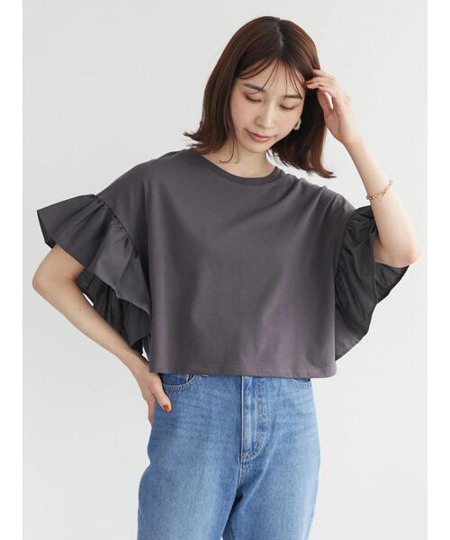 ELENCARE DUE（エレンカーレデュエ）の「・ELENCARE DUE フレアスリーブショートTシャツ（Tシャツ/カットソー・レディース・チャコールグレー/ブラック/レッド/オフホワイト・FREE）」の14枚目の写真