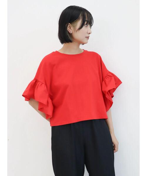 ELENCARE DUE（エレンカーレデュエ）の「・ELENCARE DUE フレアスリーブショートTシャツ（Tシャツ/カットソー・レディース・チャコールグレー/ブラック/レッド/オフホワイト・FREE）」の17枚目の写真