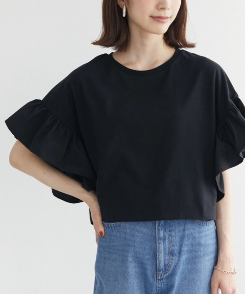 ELENCARE DUE（エレンカーレデュエ）の「・ELENCARE DUE フレアスリーブショートTシャツ（Tシャツ/カットソー・レディース・チャコールグレー/ブラック/レッド/オフホワイト・FREE）」の2枚目の写真