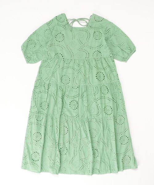 Brownie（ブラウニー）の「Brownie 体型カバー パンチングレースティアードワンピース＋キャミインナー（ワンピース・レディース・ブラック/グリーン/ホワイト・FREE）」の8枚目の写真