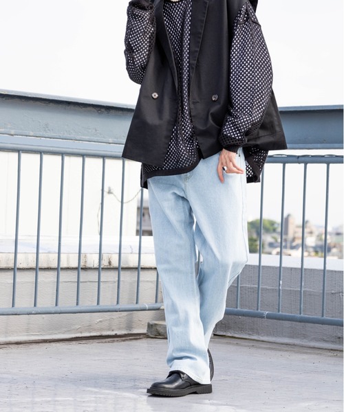 NYLAUS（ナイラス）の「別注 イージー デニムフレアパンツ（デニムパンツ・メンズ・ネイビー/ブルー/ケミカルウォッシュ・LL/M/L）」の7枚目の写真