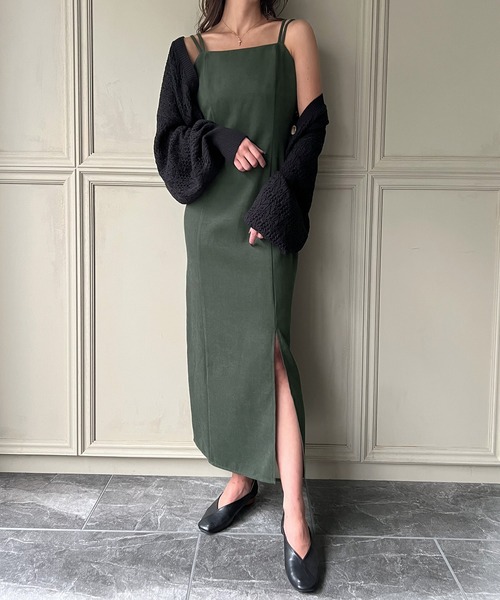 JUNOAH（ジュノア）の「ピーチスキンIラインキャミワンピース（ワンピース・レディース・ブラック/ダークグリーン/ピンクベージュ/ベージュ/ブルーグレー/カーキ/ブラウン・MEDIUM/LARGE/X-LARGE/SMALL）」の16枚目の写真