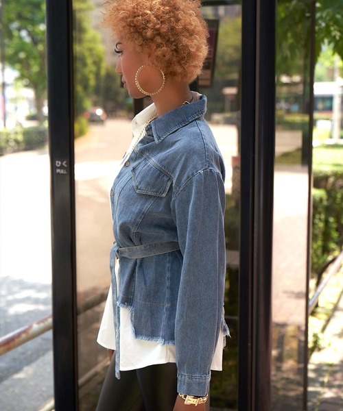 babyShoop（ベイビーシュープ）の「デニム切り替えシャツ（シャツ/ブラウス・レディース・ブラック/ホワイト・FREE）」の3枚目の写真