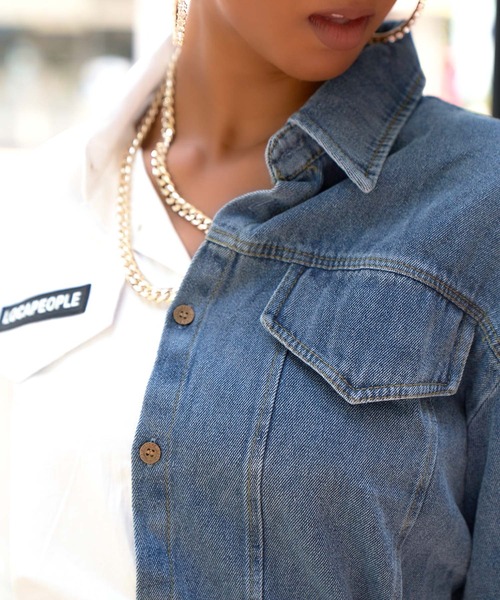 babyShoop（ベイビーシュープ）の「デニム切り替えシャツ（シャツ/ブラウス・レディース・ブラック/ホワイト・FREE）」の7枚目の写真