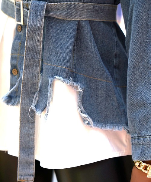 babyShoop（ベイビーシュープ）の「デニム切り替えシャツ（シャツ/ブラウス・レディース・ブラック/ホワイト・FREE）」の11枚目の写真