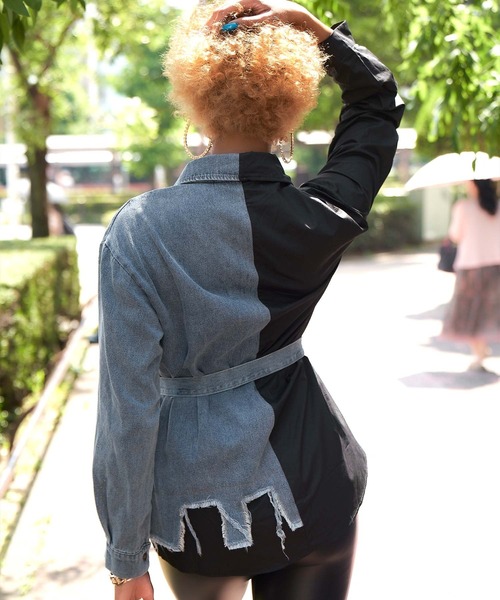 babyShoop（ベイビーシュープ）の「デニム切り替えシャツ（シャツ/ブラウス・レディース・ブラック/ホワイト・FREE）」の14枚目の写真