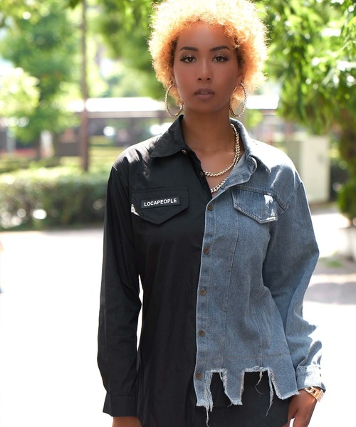 babyShoop（ベイビーシュープ）の「デニム切り替えシャツ（シャツ/ブラウス・レディース・ブラック/ホワイト・FREE）」の16枚目の写真