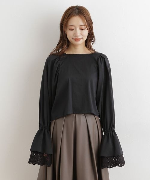 mysty woman（ミスティウーマン）の「【WEB限定】フレアスリーブレースレイヤードブラウス　299713（シャツ/ブラウス・レディース・ライトベージュ/オフホワイト/ライトグリーン/ブラック・FREE）」の9枚目の写真