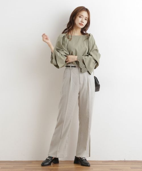 mysty woman（ミスティウーマン）の「【WEB限定】フレアスリーブレースレイヤードブラウス　299713（シャツ/ブラウス・レディース・ライトベージュ/オフホワイト/ライトグリーン/ブラック・FREE）」の7枚目の写真