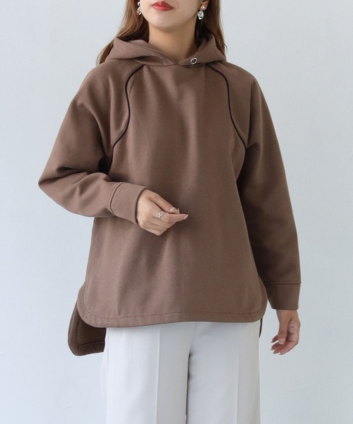 HER CLOSET(ハークローゼット)の「【shemoshelly】裏起毛ウェーブラグランパーカー(パーカー・レディース・ブラウン/アイボリー/ライトカーキ/ブラック・M)」の14枚目の写真