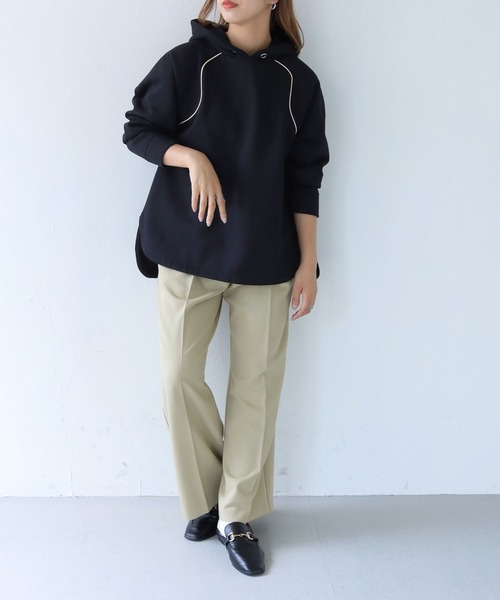 HER CLOSET(ハークローゼット)の「【shemoshelly】裏起毛ウェーブラグランパーカー(パーカー・レディース・ブラウン/アイボリー/ライトカーキ/ブラック・M)」の10枚目の写真