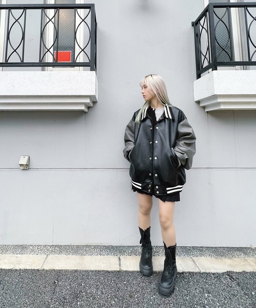 Figments（フィグメンツ）の「合皮オーバースタジャン（スタジャン・レディース・ブラウン/ブラック・FREE）」の11枚目の写真