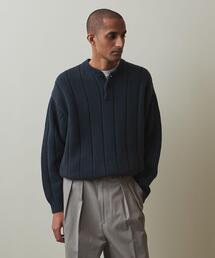Steven Alan | ＜Steven Alan＞ BALLOON CTN WIDE/RIB HENLEY NECK SWEATER -LOOSE/ニット(ニット/セーター)