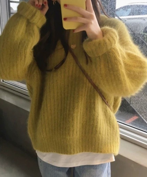 Mela(メラ)の「fluffy knit po(ニット/セーター・レディース・ブラウン/ベビーピンク/マスタード/ブルー・M/S/L)」の3枚目の写真