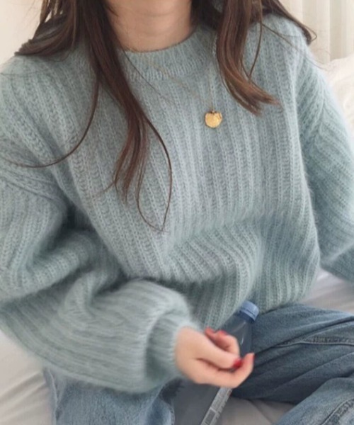 Mela(メラ)の「fluffy knit po(ニット/セーター・レディース・ブラウン/ベビーピンク/マスタード/ブルー・M/S/L)」の20枚目の写真