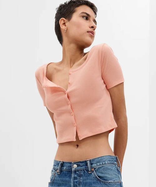 GAP(ギャップ)の「リブクロップ Tシャツ(カーディガン)(カーディガン/ボレロ・レディース・ホワイト/ブラック/オレンジ系その他/グリーン/ブルー/イエロー/コーラル・XXS/M/XS/XL/L/S)」の6枚目の写真