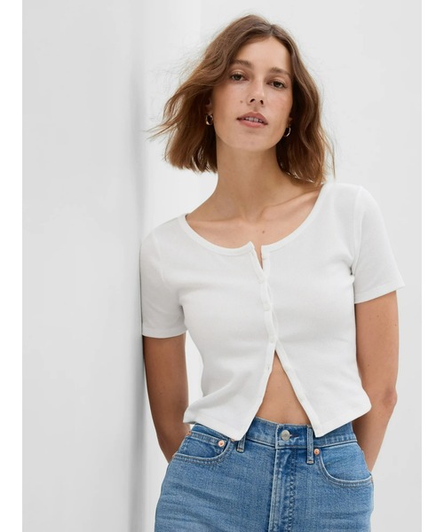 GAP(ギャップ)の「リブクロップ Tシャツ(カーディガン)(カーディガン/ボレロ・レディース・ホワイト/ブラック/オレンジ系その他/グリーン/ブルー/イエロー/コーラル・XXS/M/XS/XL/L/S)」の2枚目の写真