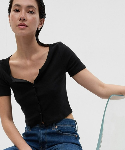 GAP(ギャップ)の「リブクロップ Tシャツ(カーディガン)(カーディガン/ボレロ・レディース・ホワイト/ブラック/オレンジ系その他/グリーン/ブルー/イエロー/コーラル・XXS/M/XS/XL/L/S)」の3枚目の写真