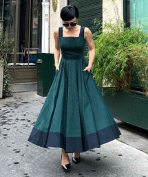 配色ストライプフレアワンピース