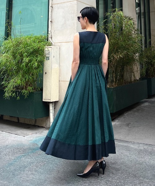 JENNE（ジェンヌ）の「配色ストライプフレアワンピース（ワンピース・レディース・ホワイト/グリーン・SMALL/MEDIUM/LARGE）」の5枚目の写真