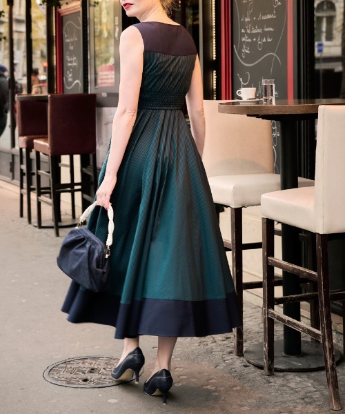 JENNE（ジェンヌ）の「配色ストライプフレアワンピース（ワンピース・レディース・ホワイト/グリーン・SMALL/MEDIUM/LARGE）」の12枚目の写真