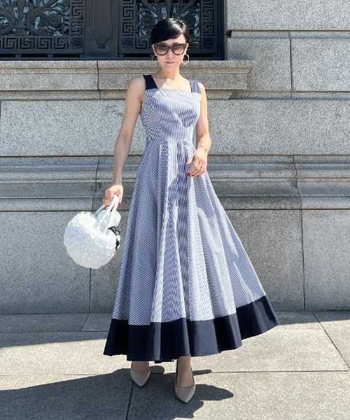 ★ChicLine★オンディア 配色カラー ストライプフレアワンピース JENNE(ジェンヌ)の「配色ストライプフレアワンピース