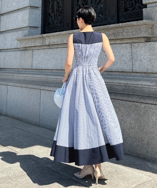 JENNE（ジェンヌ）の「配色ストライプフレアワンピース（ワンピース・レディース・ホワイト/グリーン・SMALL/MEDIUM/LARGE）」の16枚目の写真