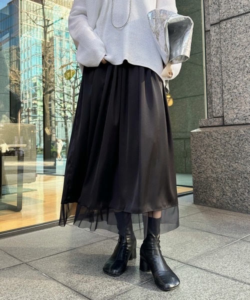 DouDou(ドゥドゥ)の「ソフトチュールスカート(スカート・レディース・グレー/ブラック・FREE)」の2枚目の写真