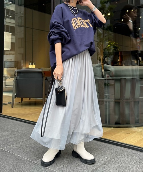 秋コーデ◆新品タグつきDrawerサテンスカート コバルトブルー ドゥロワー DRAWERサテンスカート