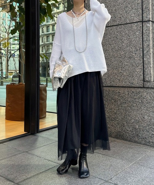 DouDou(ドゥドゥ)の「ソフトチュールスカート(スカート・レディース・グレー/ブラック・FREE)」の4枚目の写真