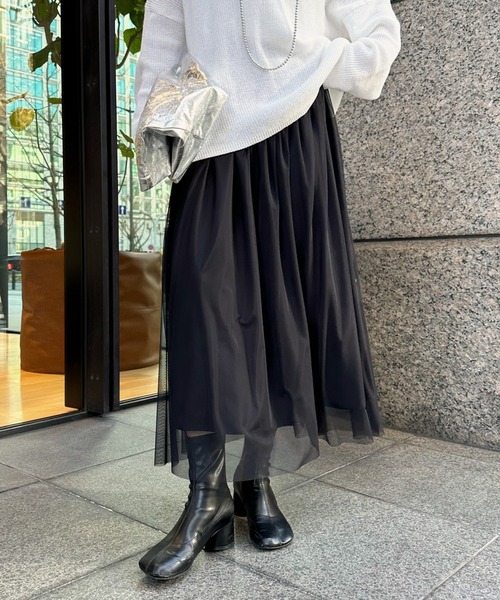 DouDou(ドゥドゥ)の「ソフトチュールスカート(スカート・レディース・グレー/ブラック・FREE)」の7枚目の写真