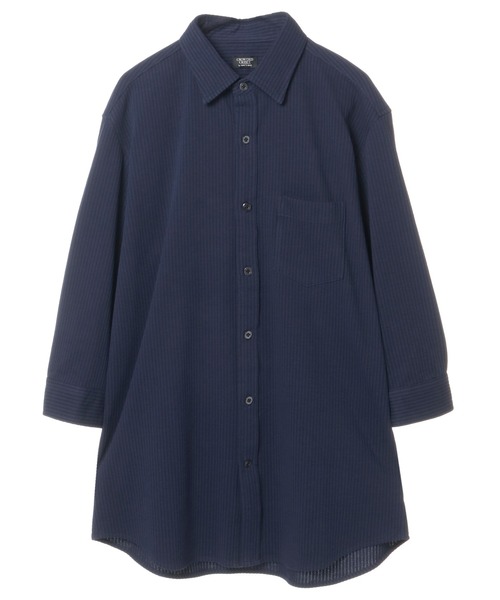 CROWDED CLOSET（クラウデッドクローゼット）の「【HIGH COOL(ハイクール)】ストライプ サッカージャージ７分袖シャツ（ポロシャツ・メンズ・ネイビー/ホワイト/ダークネイビー・01/02/03/04）」の11枚目の写真