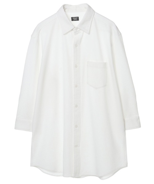 CROWDED CLOSET（クラウデッドクローゼット）の「【HIGH COOL(ハイクール)】ストライプ サッカージャージ７分袖シャツ（ポロシャツ・メンズ・ネイビー/ホワイト/ダークネイビー・01/02/03/04）」の9枚目の写真