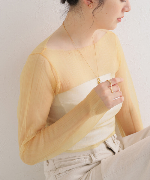 JANE SMITH◆SHEER BOAT NECK トップス/38/ナイロン/イエロー/23SKN-#717L IENA（イエナ）の「【JANE SMITH/ジェーンスミス】SHEER BOAT