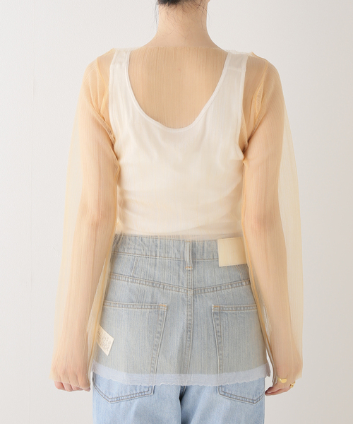 JANE SMITH◆SHEER BOAT NECK トップス/38/ナイロン/イエロー/23SKN-#717L IENA（イエナ）の「【JANE SMITH/ジェーンスミス】SHEER BOAT