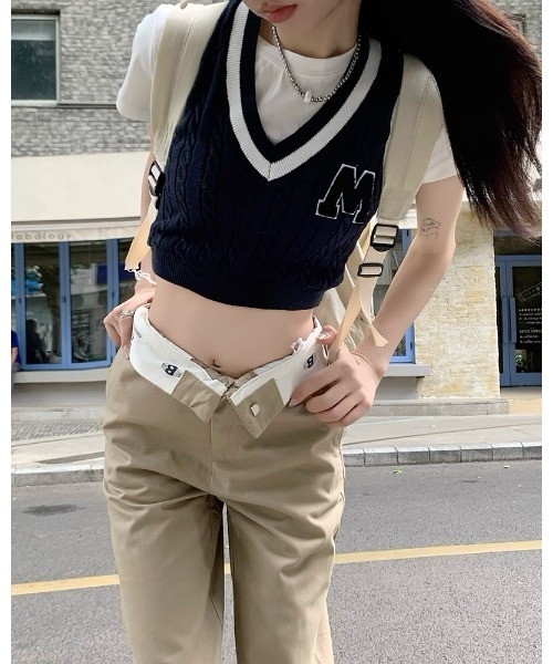 Ada.（エイダ）の「ウエストベルト 折り返し デザインパンツ（その他パンツ・レディース・ベージュ/ダークネイビー・L/M）」の5枚目の写真