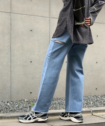 mi via loca | 裾フリンジ　カットアウトワイドデニムパンツ(デニムパンツ)