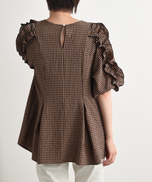 INTERPLANET（インタープラネット）の「ワッシャーギンガムチェックフリルボリューム袖プルオーバー（シャツ/ブラウス・レディース・ブラウン/ネイビー・FREE）」の20枚目の写真